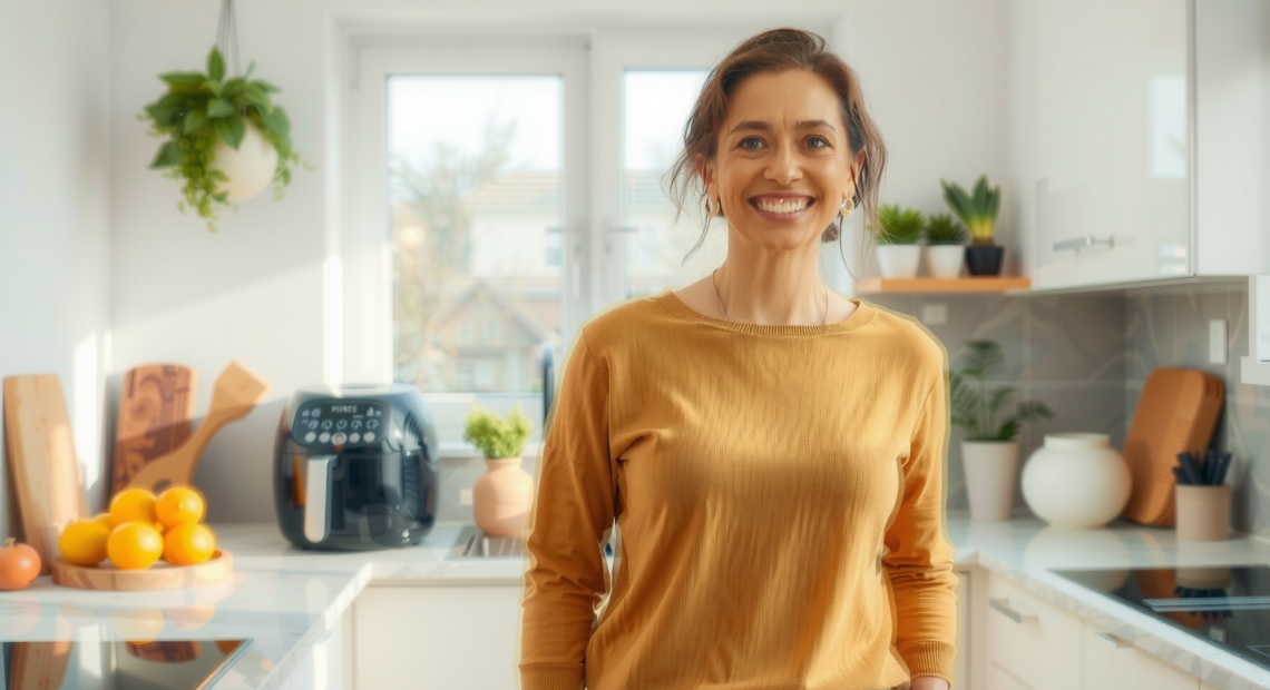 best air fryer with window — lifestyle photo showing HAIMEEC Air Fryer 4L, in use