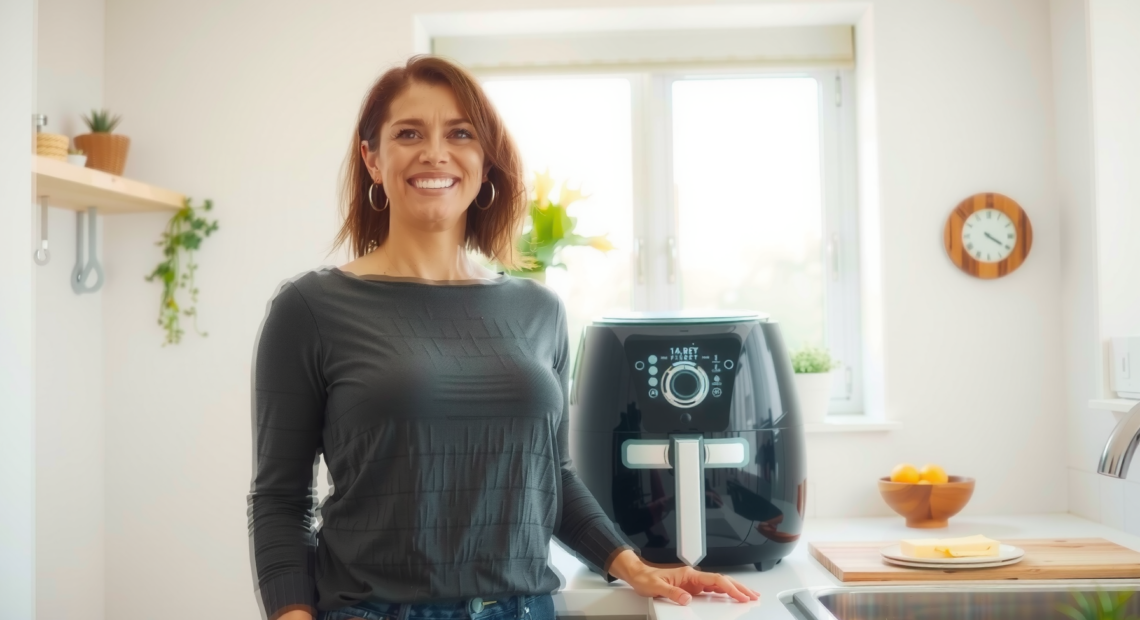 Duronic AF14 WG air fryer — lifestyle photo showing Duronic Air Fryer with in use