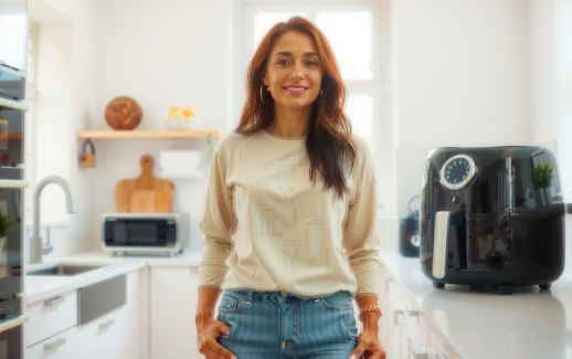 large air fryer with viewing window — lifestyle photo showing Nyxi 9.2L, XXL Air in use