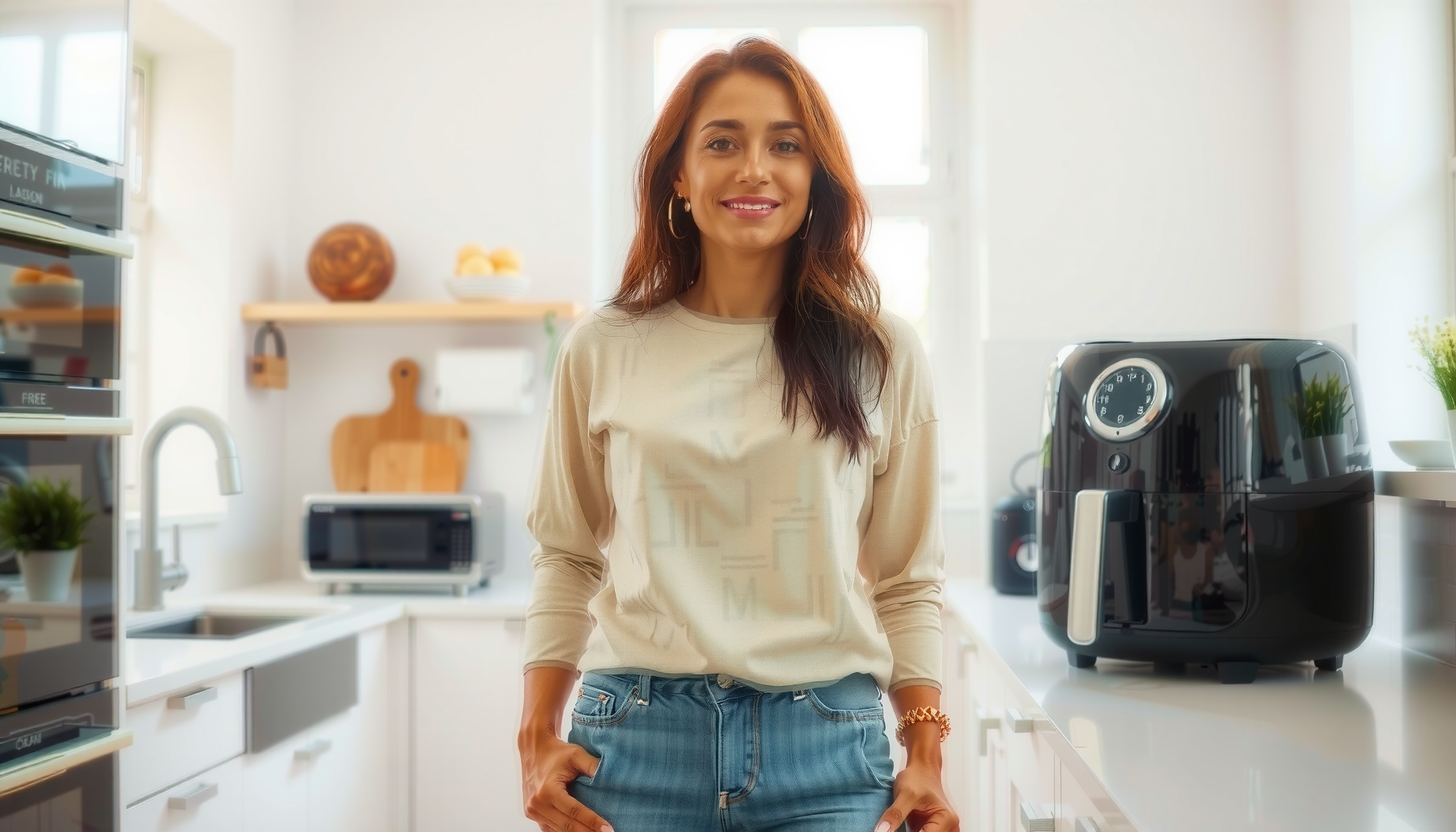 large air fryer with viewing window — lifestyle photo showing Nyxi 9.2L, XXL Air in use