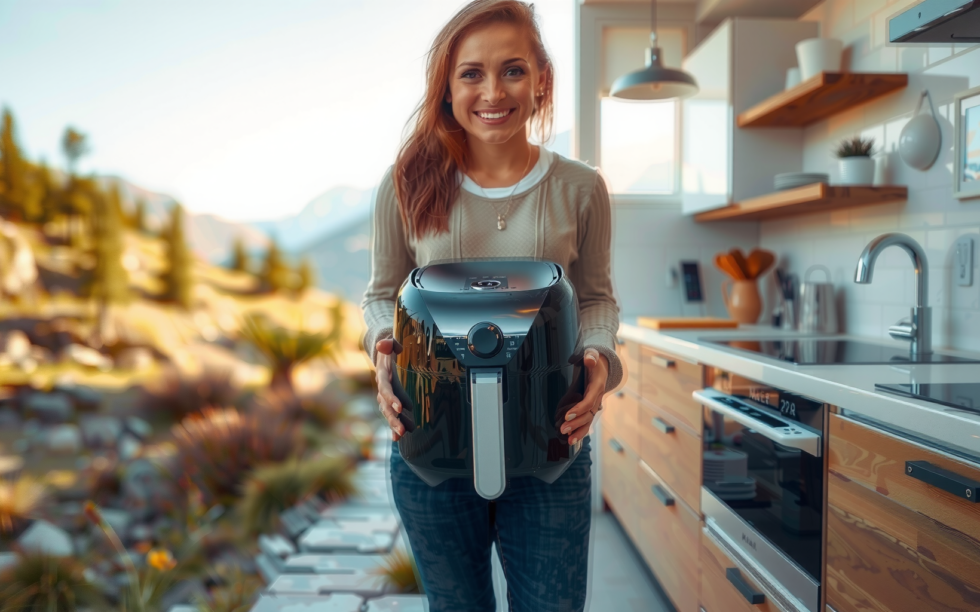 small air fryer for camping — lifestyle photo showing COSORI Small Air Fryer in use