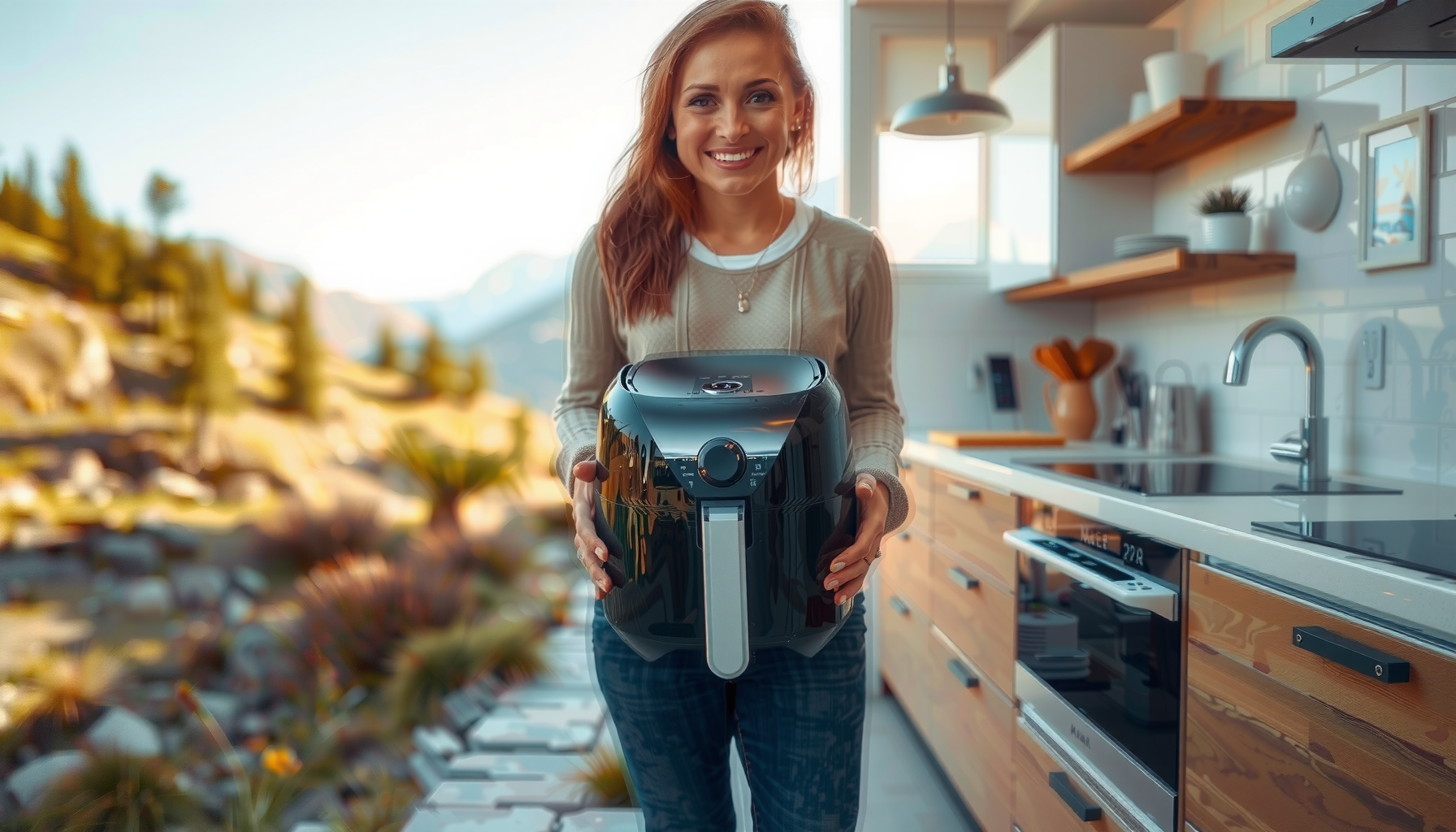 small air fryer for camping — lifestyle photo showing COSORI Small Air Fryer in use