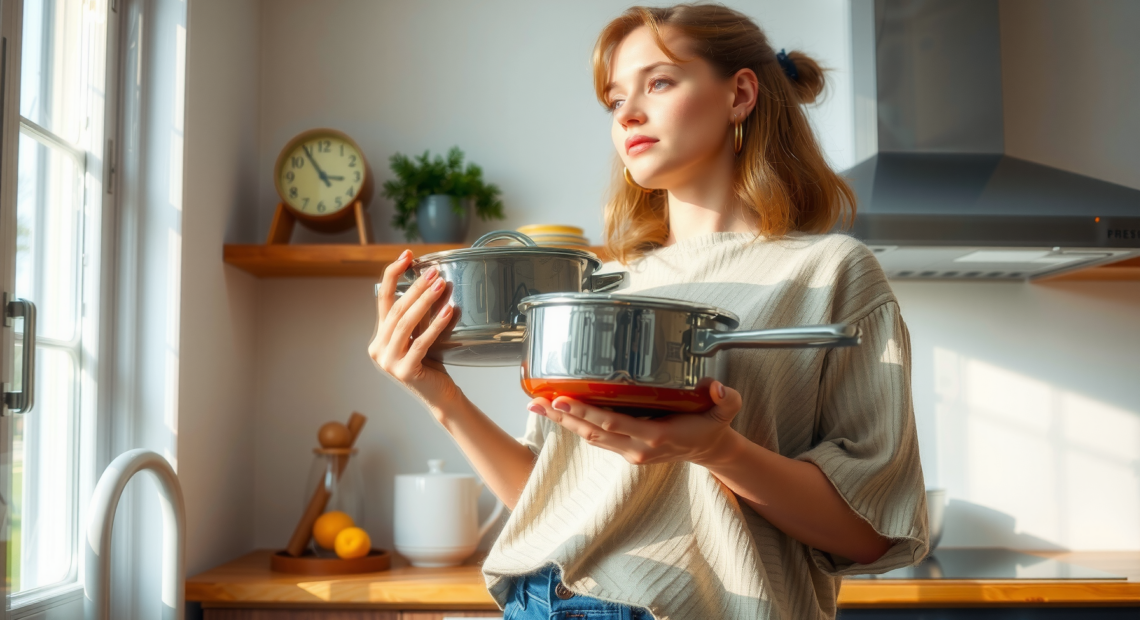non stick cookware set — lifestyle photo showing CAROTE 6pcs Pots and in use
