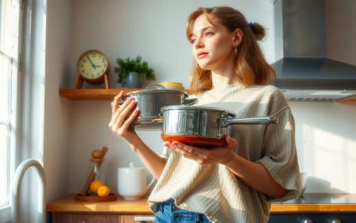 non stick cookware set — lifestyle photo showing CAROTE 6pcs Pots and in use