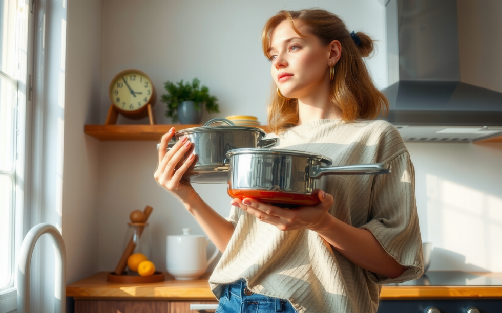 non stick cookware set — lifestyle photo showing CAROTE 6pcs Pots and in use