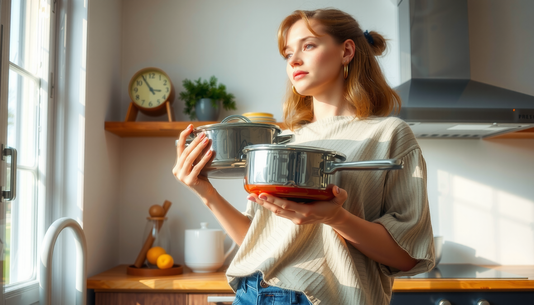 non stick cookware set — lifestyle photo showing CAROTE 6pcs Pots and in use