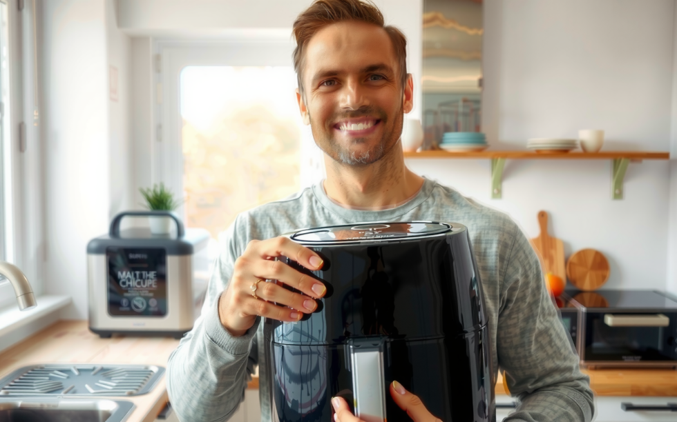 Tefal Easy Fry Dual Zone air โ lifestyle photo showing Tefal Easy Fry Dual in use