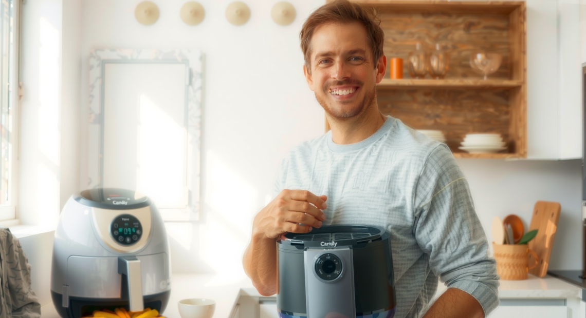 Salter EK4548 dual air fryer review — lifestyle photo showing Salter EK4548 Dual Air in use
