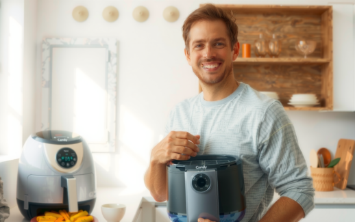 Salter EK4548 dual air fryer review — lifestyle photo showing Salter EK4548 Dual Air in use