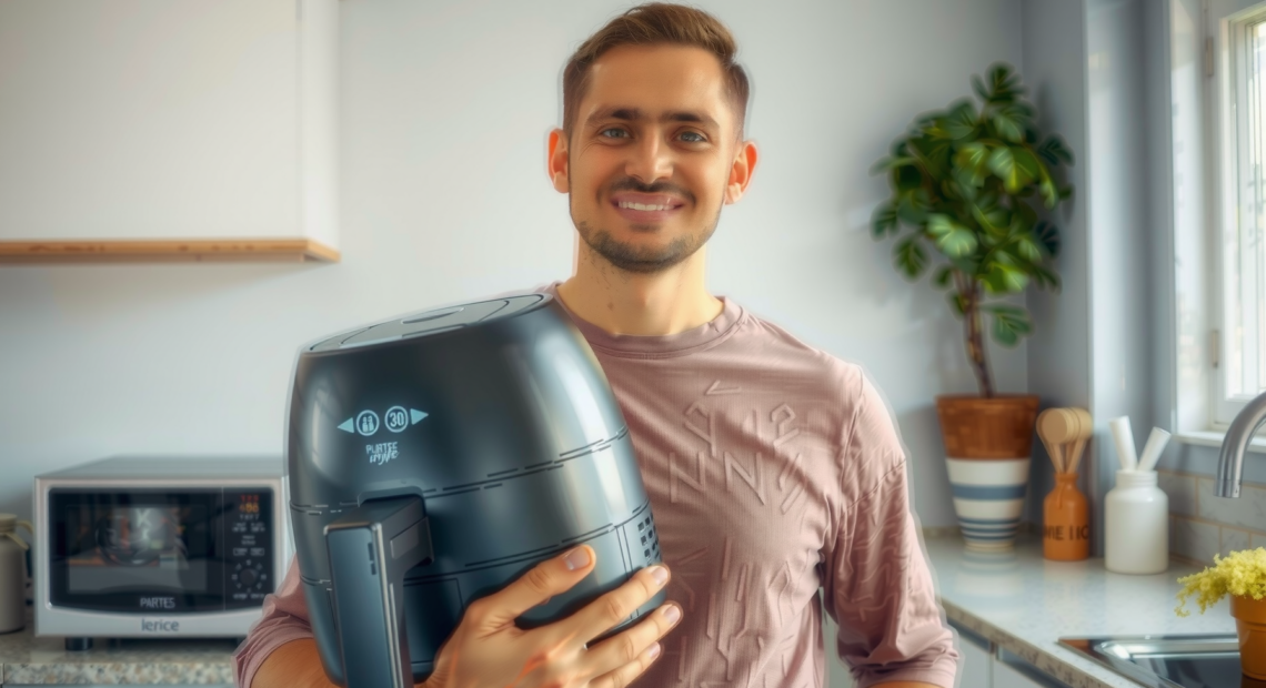Swan Retro Air Fryer — lifestyle photo showing Swan Retro 6L Manual in use