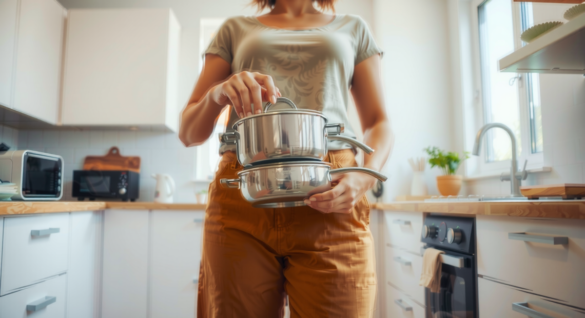 Tefal Ingenio Unlimited 3 piece pan — lifestyle photo showing Tefal Ingenio Unlimited ON in use
