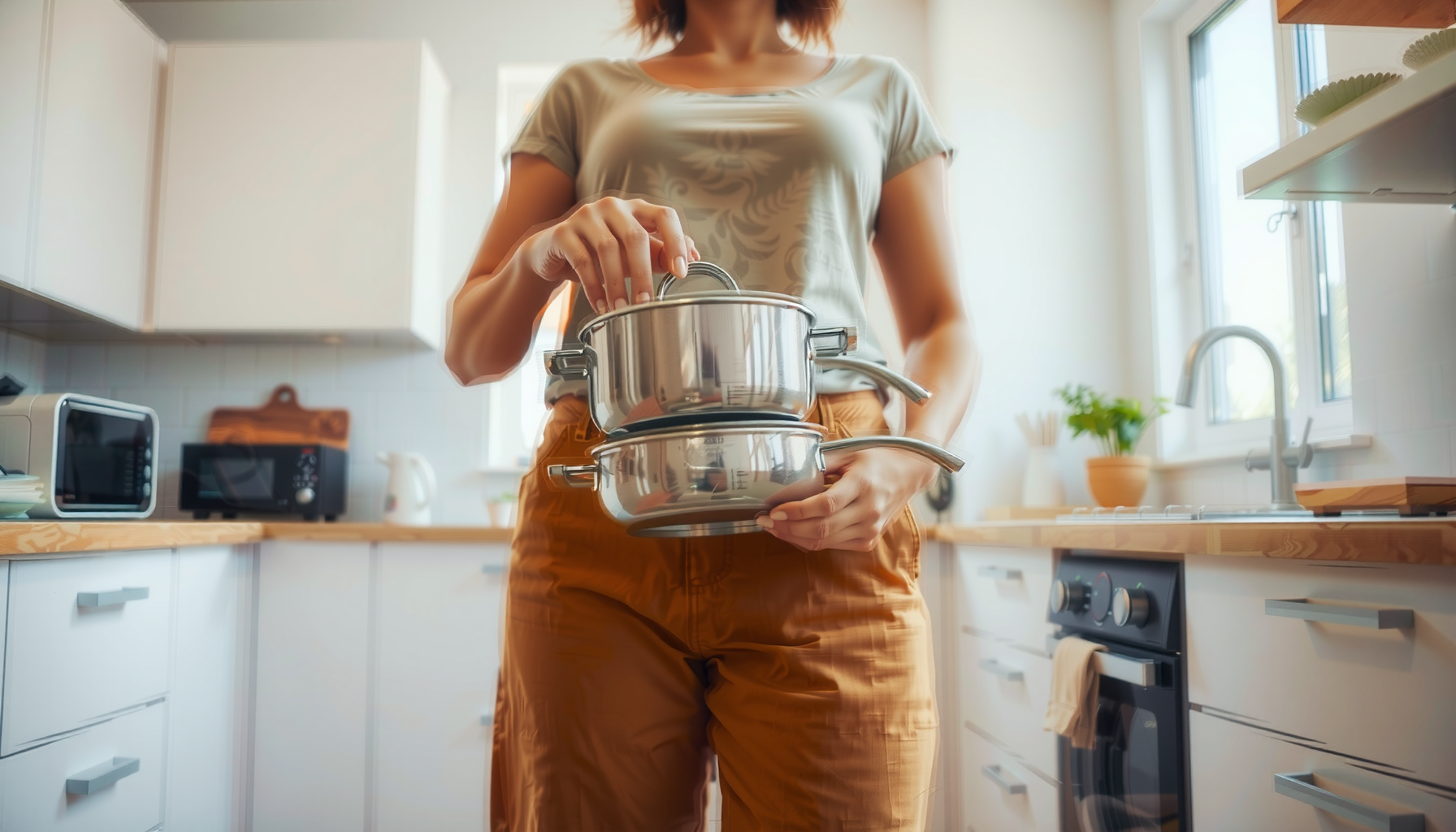 Tefal Ingenio Unlimited 3 piece pan — lifestyle photo showing Tefal Ingenio Unlimited ON in use