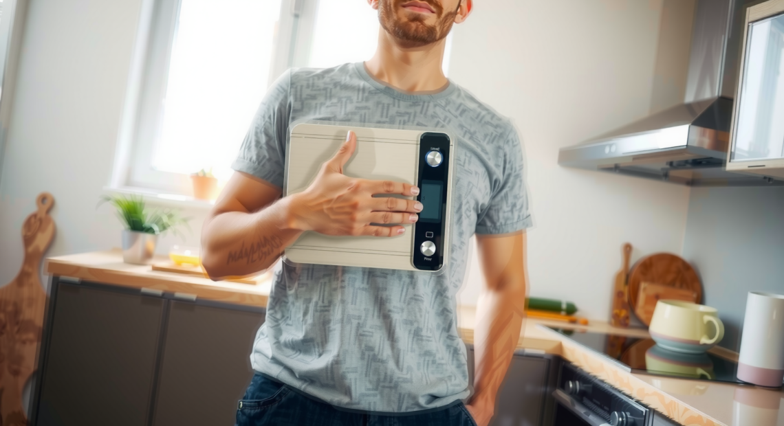 salter digital kitchen scales — lifestyle photo showing Salter Digital Kitchen Weighing in use