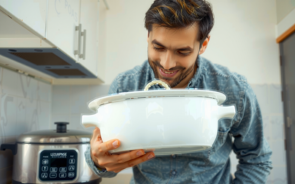 Morphy Richards 6.5L slow cooker — lifestyle photo showing Morphy Richards 6.5L Sear in use