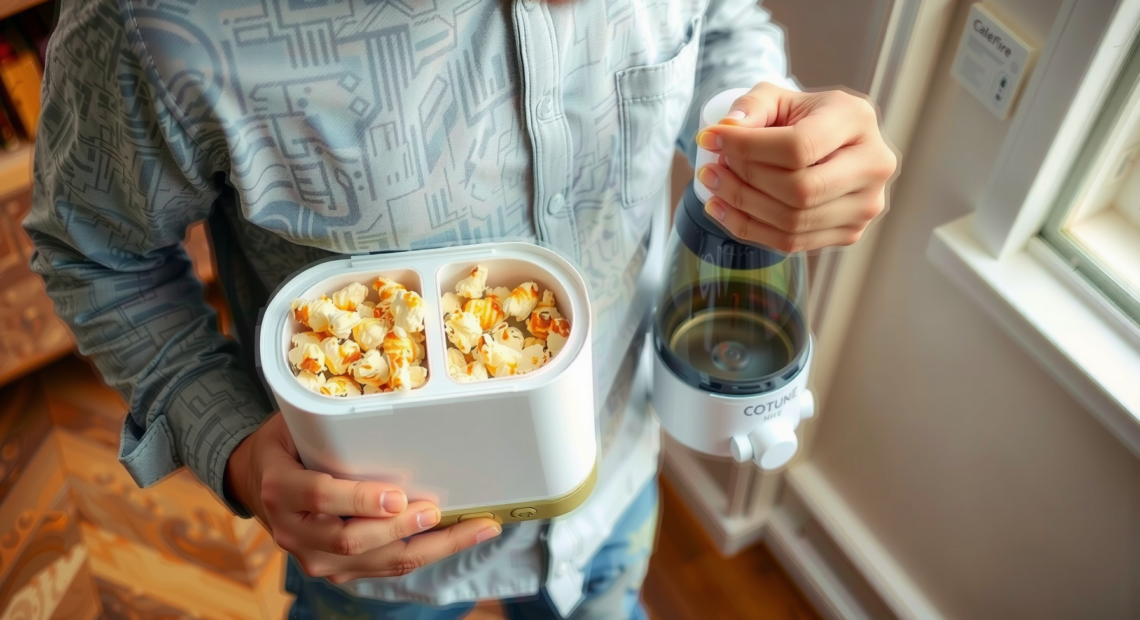 Salter EK2902 electric popcorn maker — lifestyle photo showing Salter EK2902 Electric Hot in use