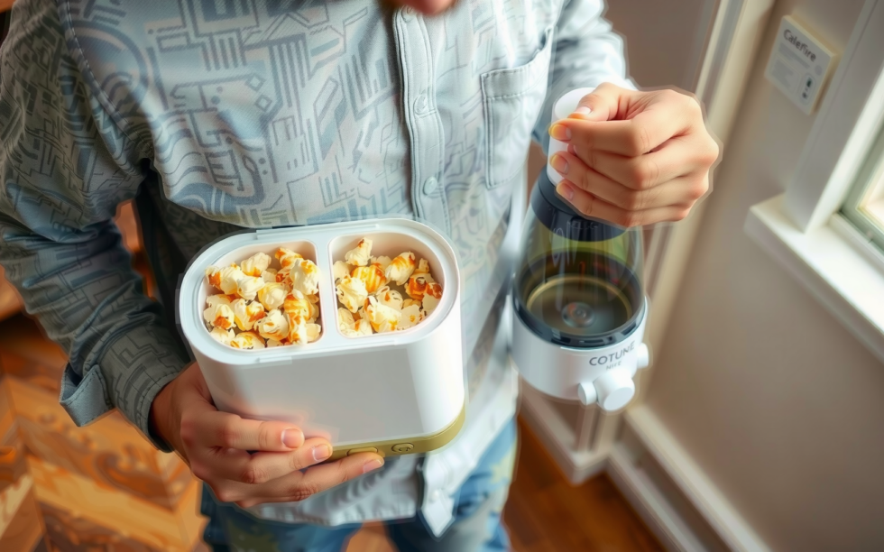 Salter EK2902 electric popcorn maker β lifestyle photo showing Salter EK2902 Electric Hot in use