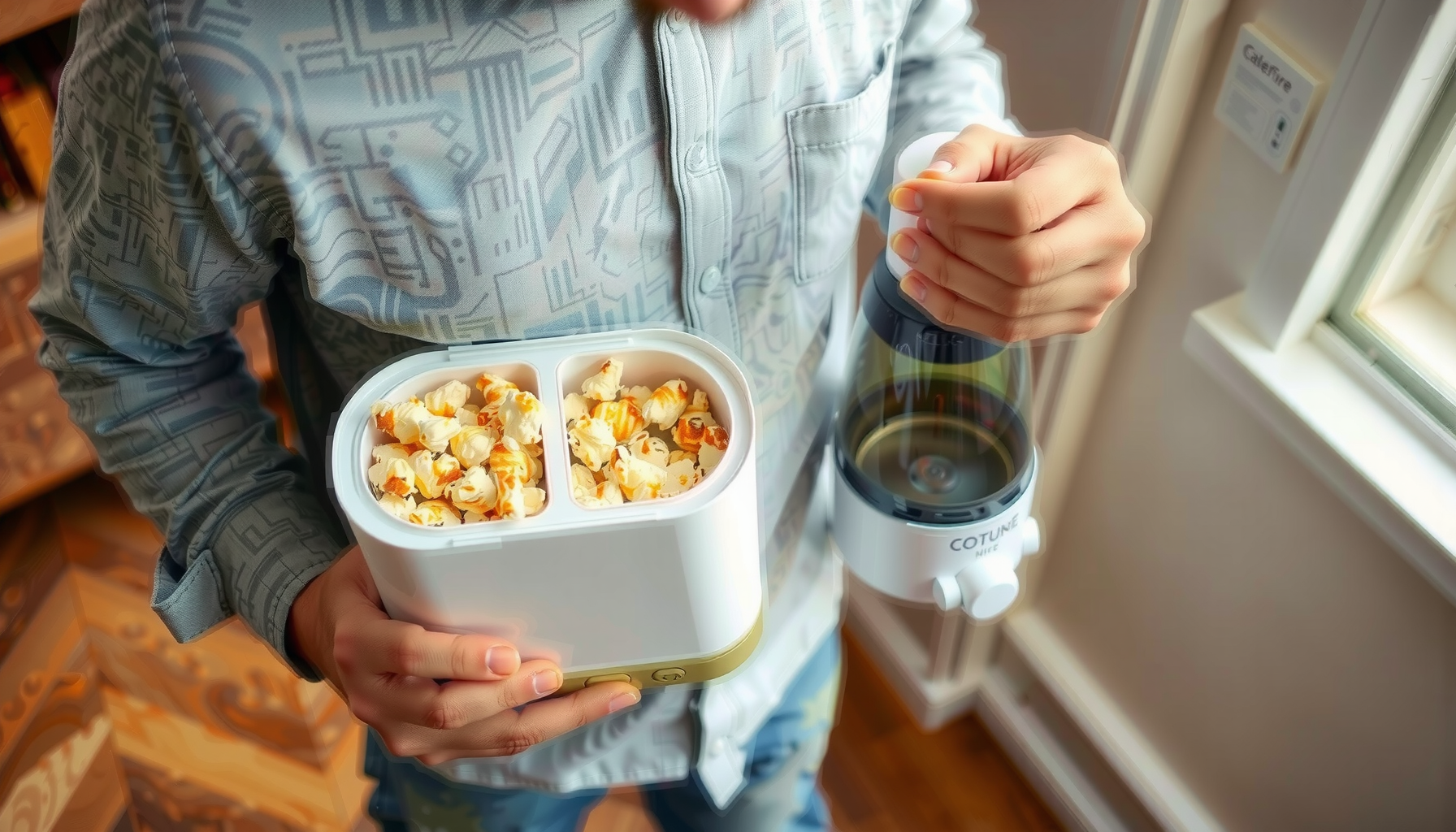 Salter EK2902 electric popcorn maker β lifestyle photo showing Salter EK2902 Electric Hot in use