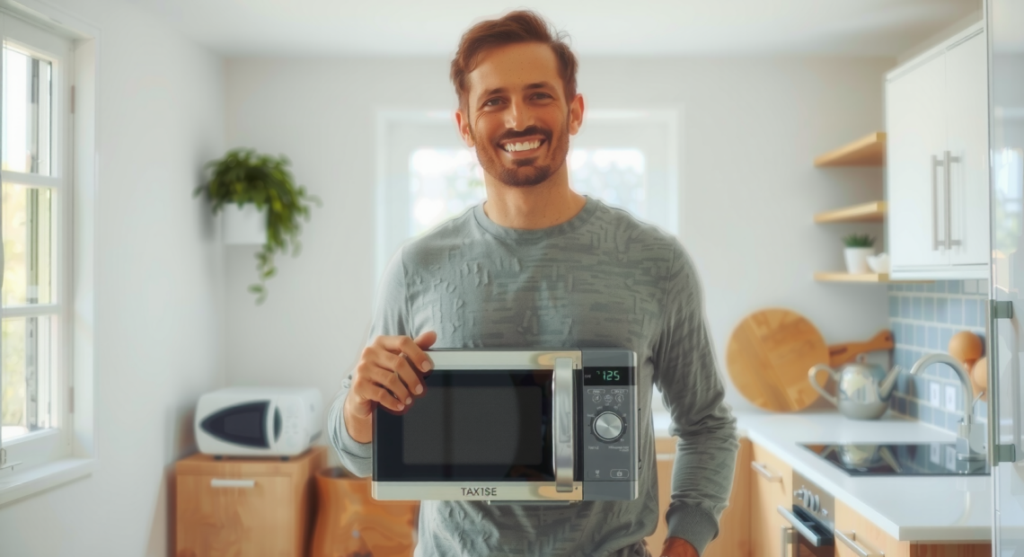 Russell Hobbs RHM2086SS microwave review — lifestyle photo showing Russell Hobbs RHM2086SS Classic in use