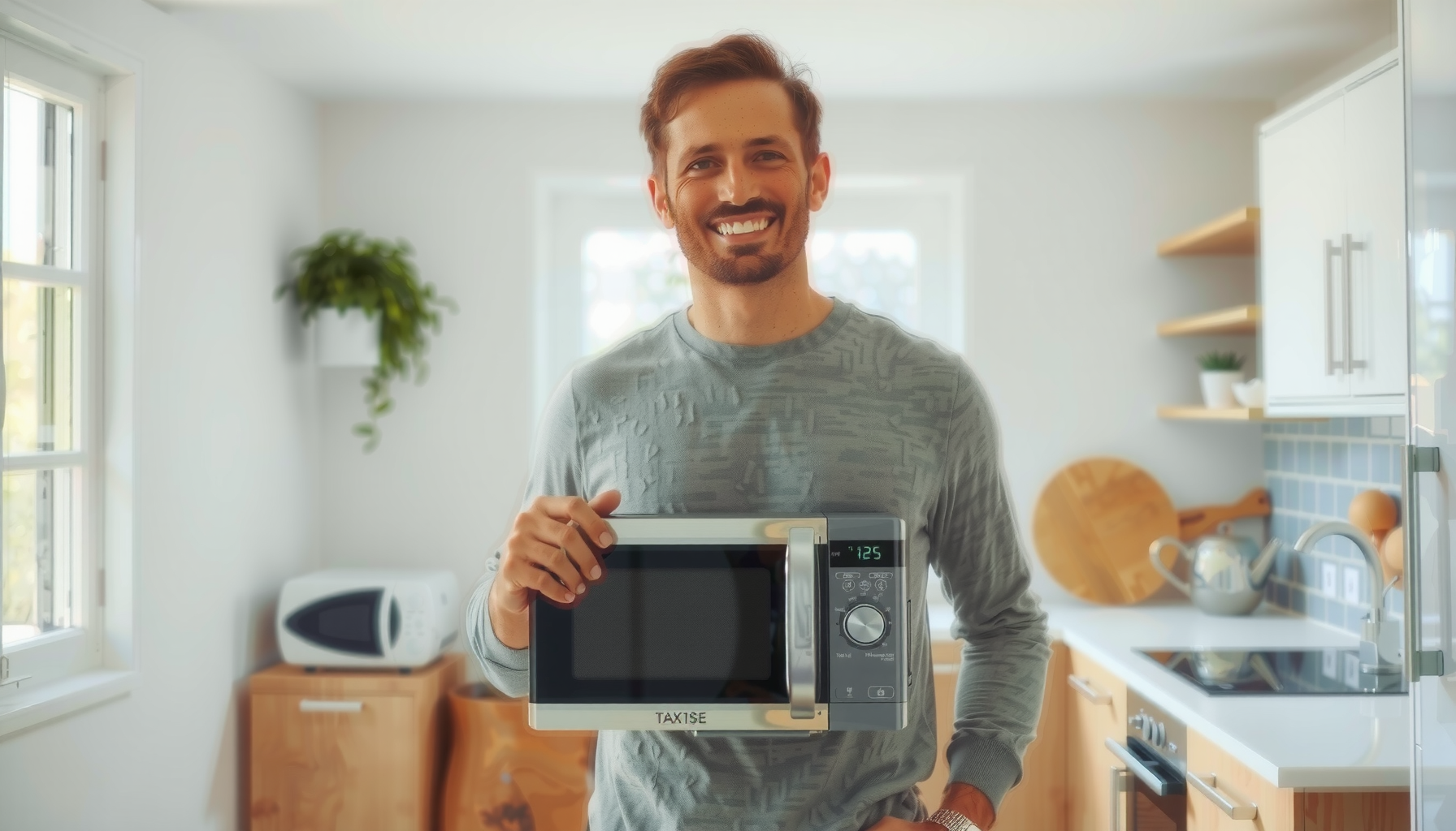 Russell Hobbs RHM2086SS microwave review — lifestyle photo showing Russell Hobbs RHM2086SS Classic in use