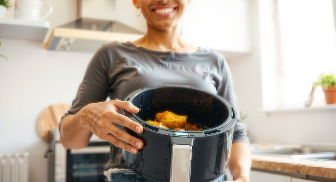 Russell Hobbs 27632 air fryer review — lifestyle photo showing Russell Hobbs Air Fryer in use