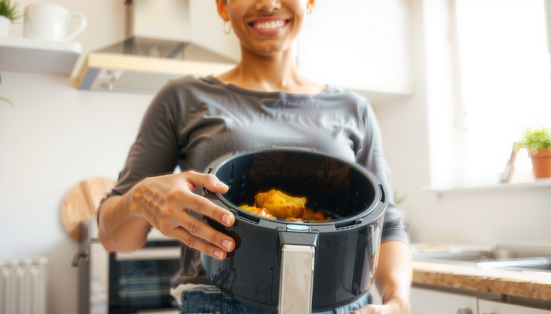 Russell Hobbs 27632 air fryer review — lifestyle photo showing Russell Hobbs Air Fryer in use