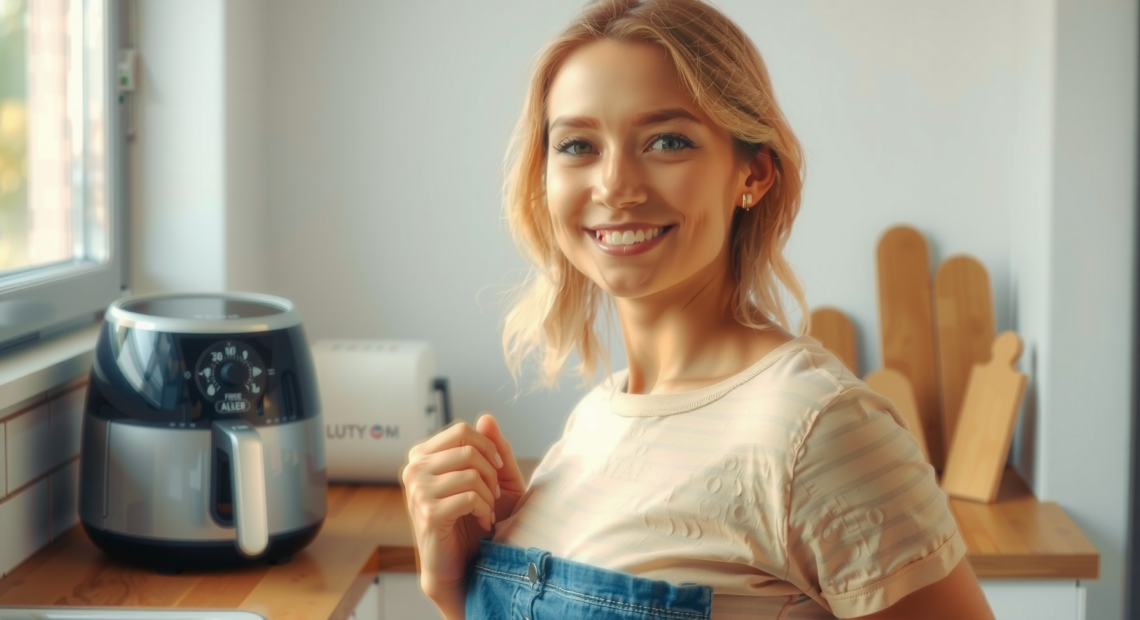 Swan SD10519BLU air fryer review — lifestyle photo showing Swan SD10519BLU Retro Dual in use