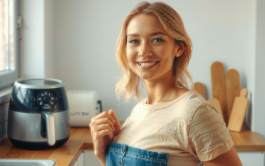 Swan SD10519BLU air fryer review — lifestyle photo showing Swan SD10519BLU Retro Dual in use