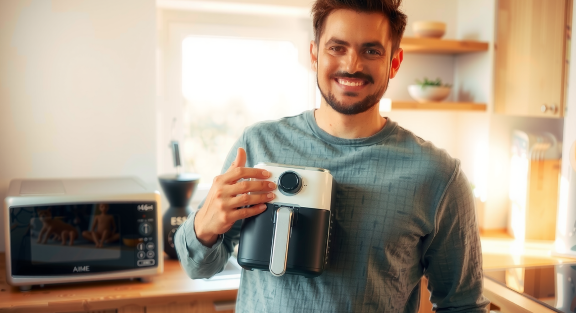 small air fryer 4L — lifestyle photo showing Linsar - Black Airfryer in use