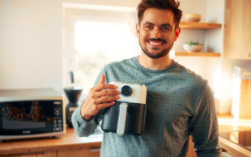 small air fryer 4L — lifestyle photo showing Linsar - Black Airfryer in use