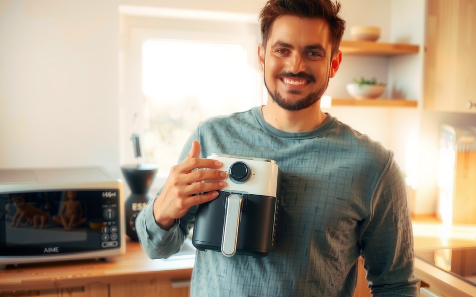 small air fryer 4L — lifestyle photo showing Linsar - Black Airfryer in use