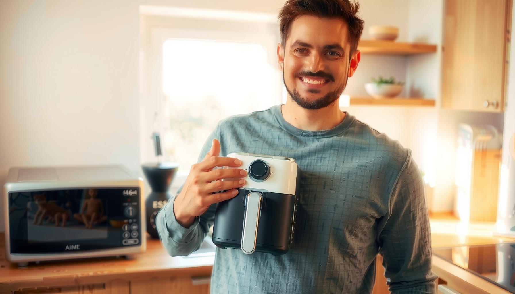 small air fryer 4L — lifestyle photo showing Linsar - Black Airfryer in use
