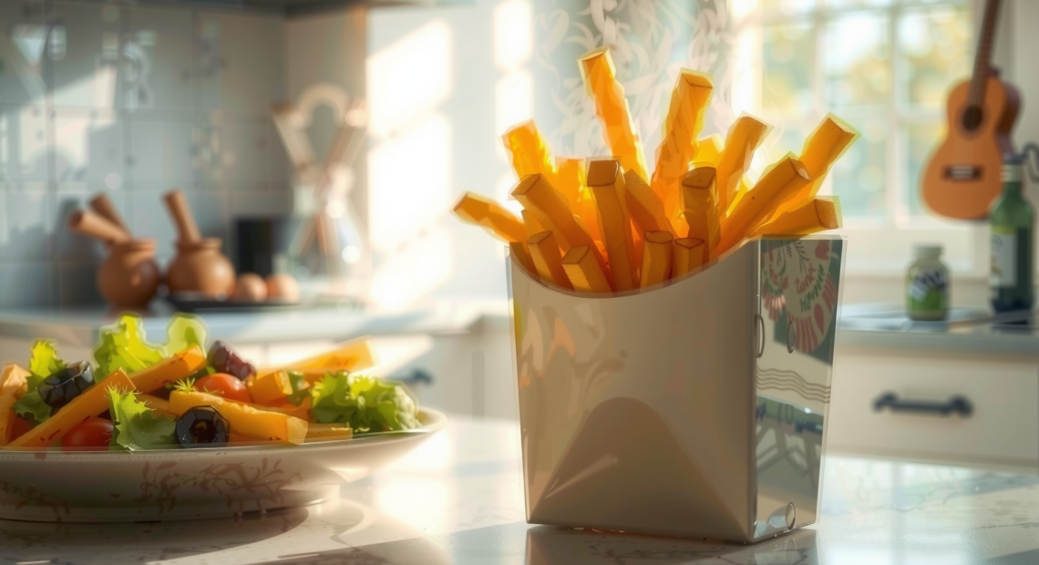 Cosori 2L air fryer portable — illustrative AI-generated lifestyle image