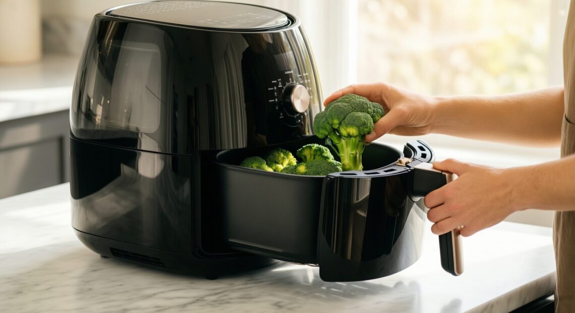 Amazon Basics air fryer with window — illustrative AI-generated lifestyle image