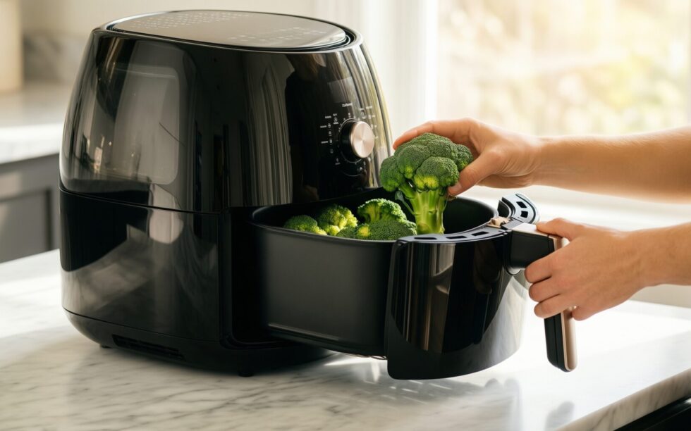 Amazon Basics air fryer with window — illustrative AI-generated lifestyle image