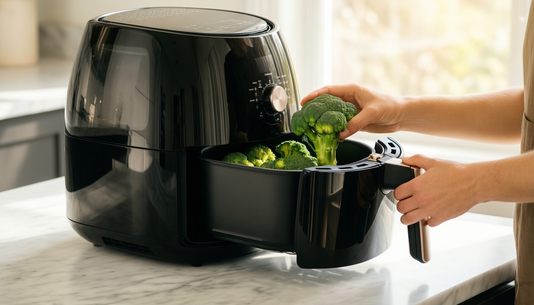 Amazon Basics air fryer with window — illustrative AI-generated lifestyle image