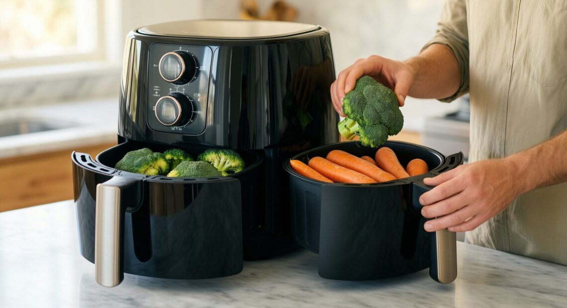 dual zone air fryer with viewing — illustrative AI-generated lifestyle image