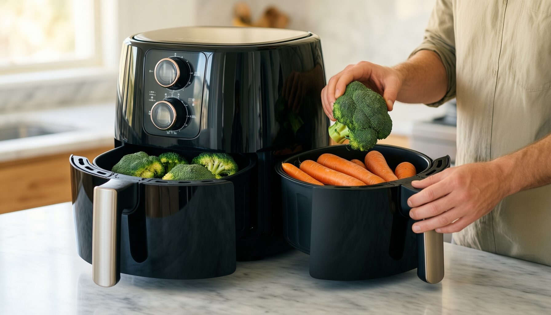 dual zone air fryer with viewing — illustrative AI-generated lifestyle image