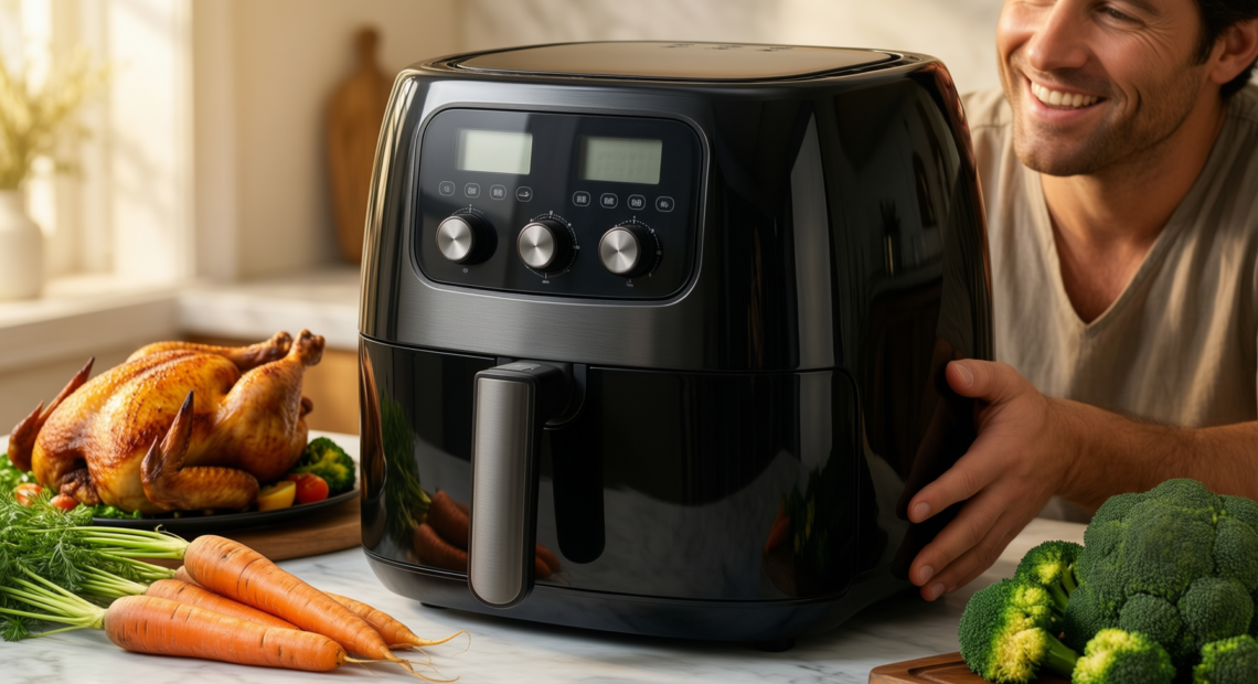 bella 8l dual basket air fryer — illustrative AI-generated lifestyle image