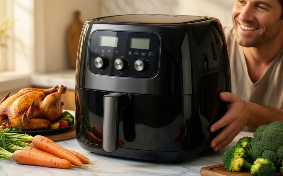 bella 8l dual basket air fryer — illustrative AI-generated lifestyle image