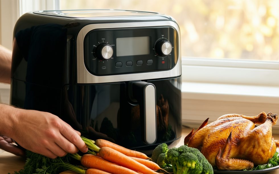 morphy richards dual zone air fryer — illustrative AI-generated lifestyle image