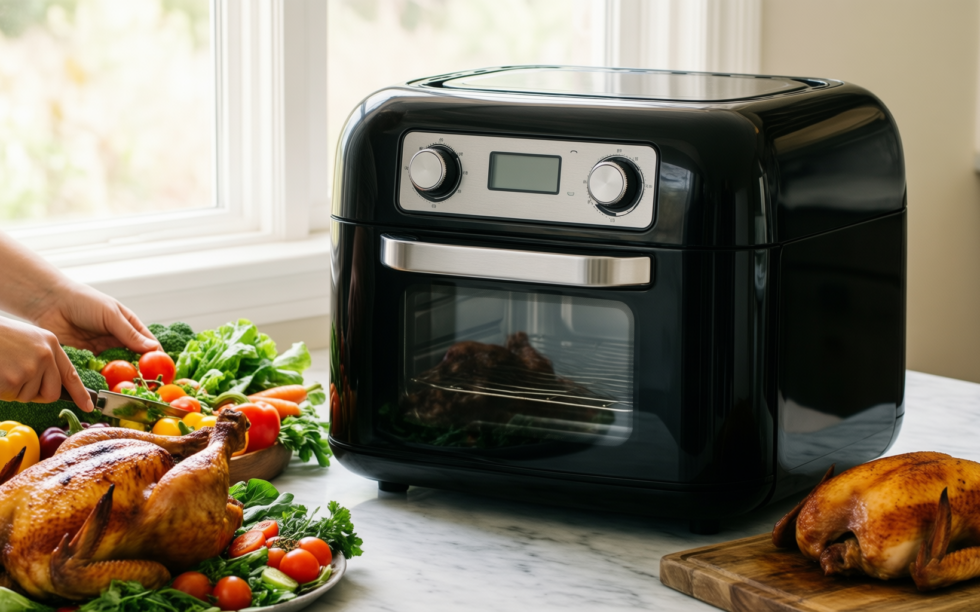 Hamilton Beach dual zone air fryer — illustrative AI-generated lifestyle image