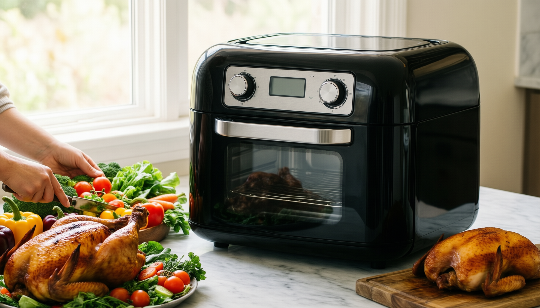 Hamilton Beach dual zone air fryer — illustrative AI-generated lifestyle image
