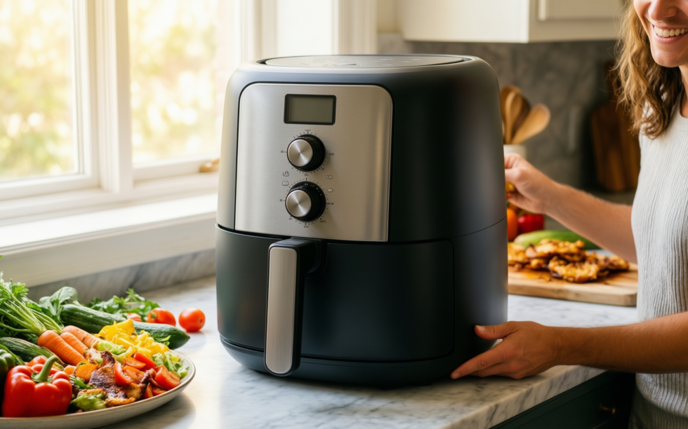 Haier 11L Flex Double Drawer Airfryer — illustrative AI-generated lifestyle image