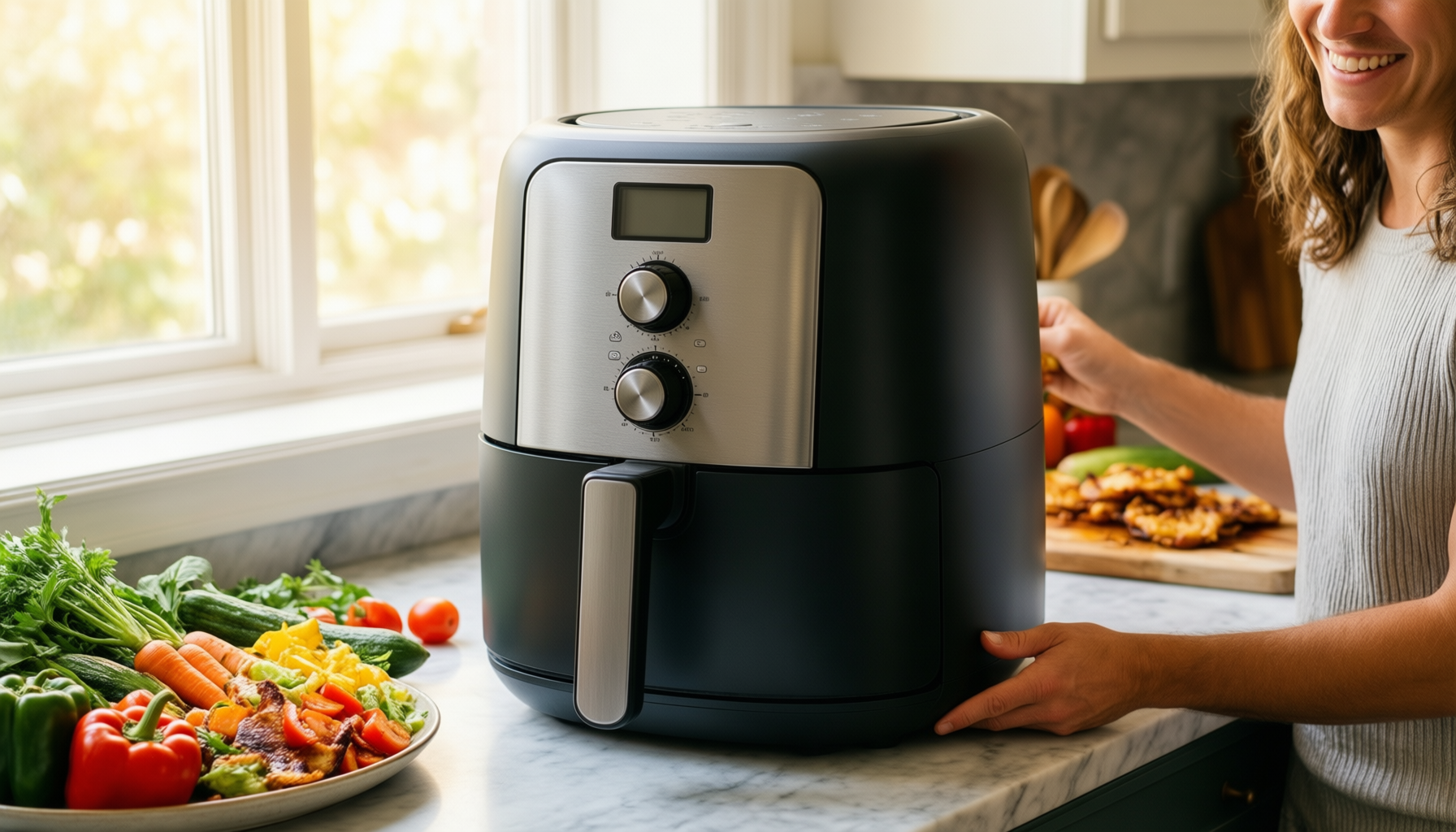 Haier 11L Flex Double Drawer Airfryer — illustrative AI-generated lifestyle image