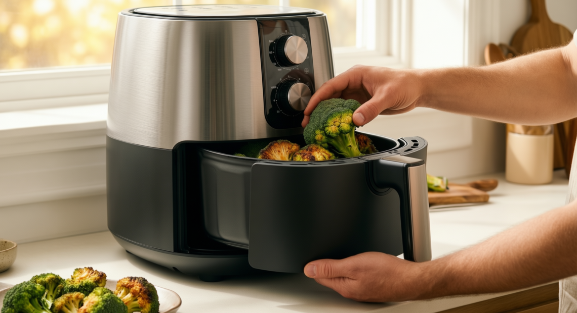 amazon basics 5 7l air fryer with window — illustrative AI-generated lifestyle image