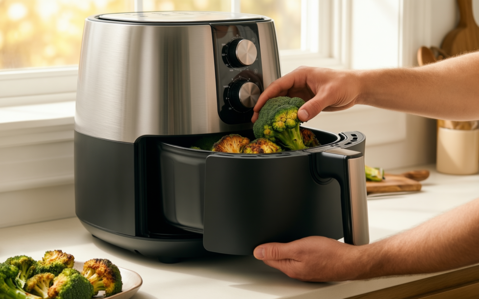 amazon basics 5 7l air fryer with window — illustrative AI-generated lifestyle image