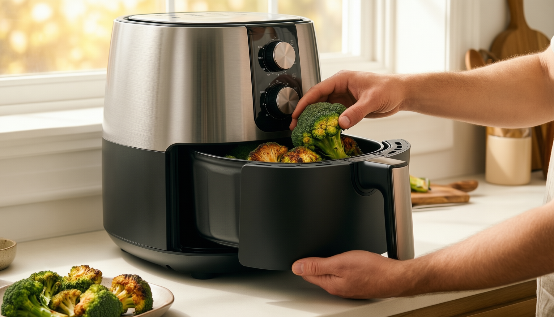 amazon basics 5 7l air fryer with window — illustrative AI-generated lifestyle image