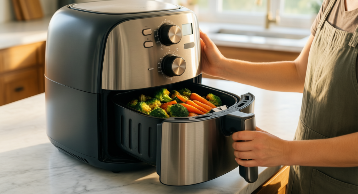 amazon basics air fryer with window — illustrative AI-generated lifestyle image