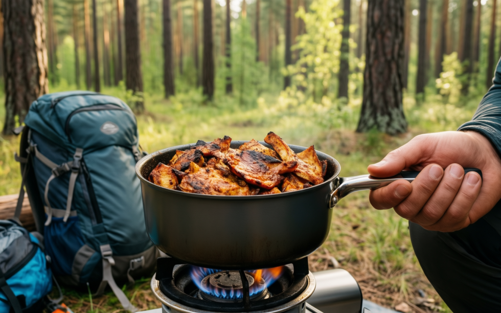 camping cookware set for 2 — illustrative AI-generated lifestyle image