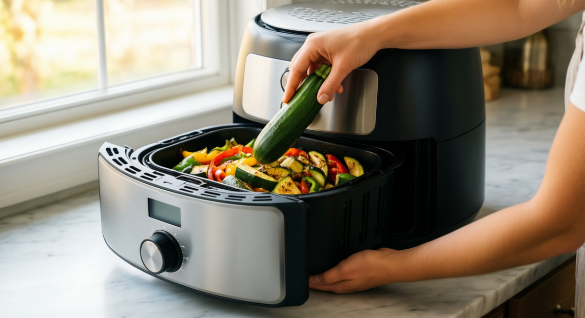 dual basket air fryer — illustrative AI-generated lifestyle image